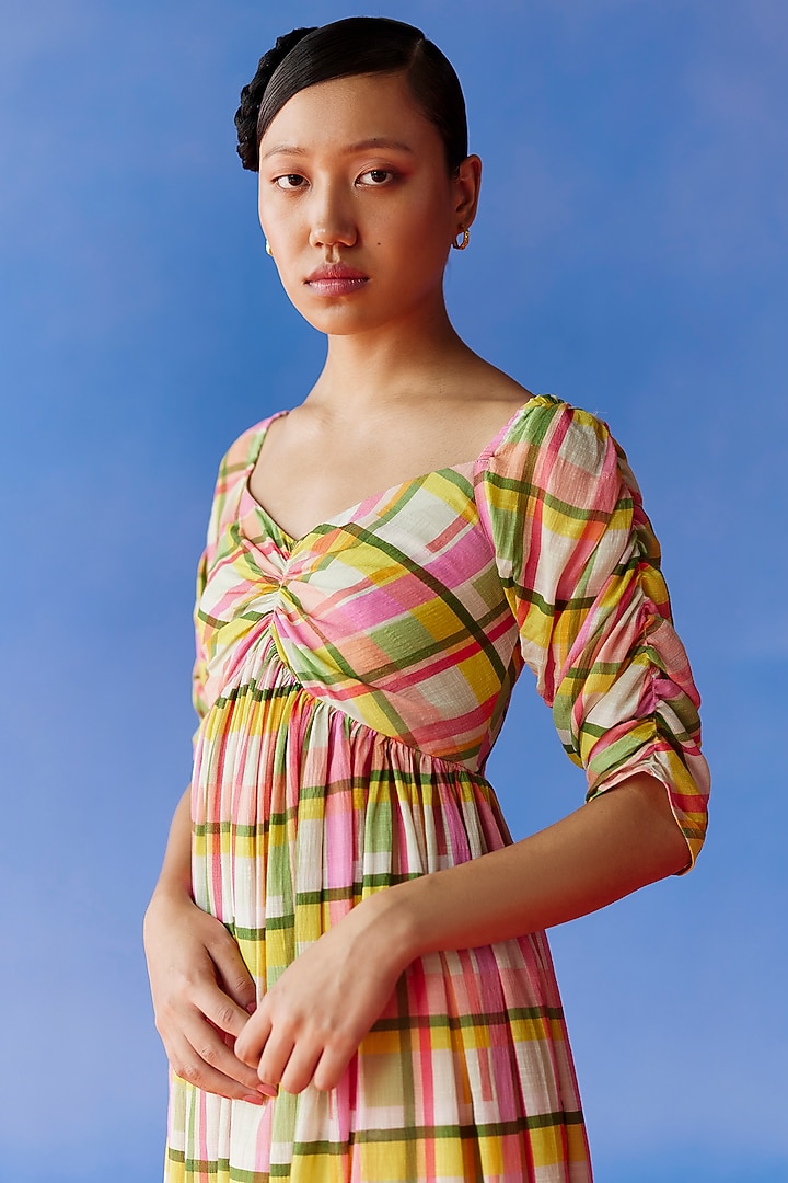 Multi-Colored Organic Fabric Midi Summer Dress by Uri by Mrunalini Rao at Pernia's Pop Up Shop