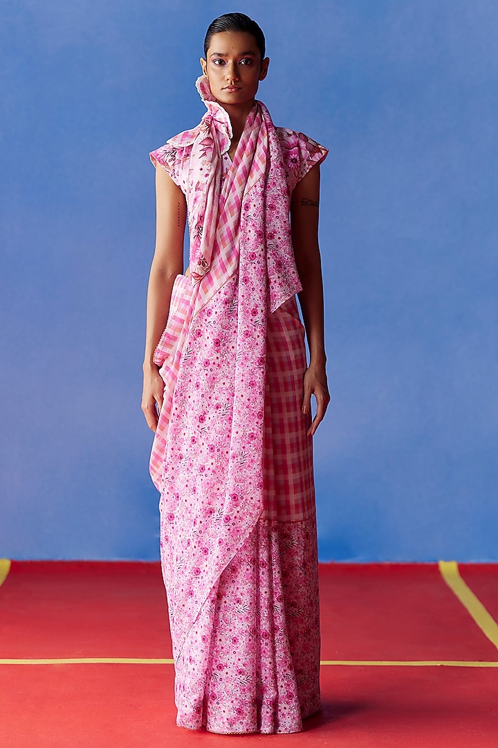 Pink Organic Fabric Saree Set by Uri by Mrunalini Rao