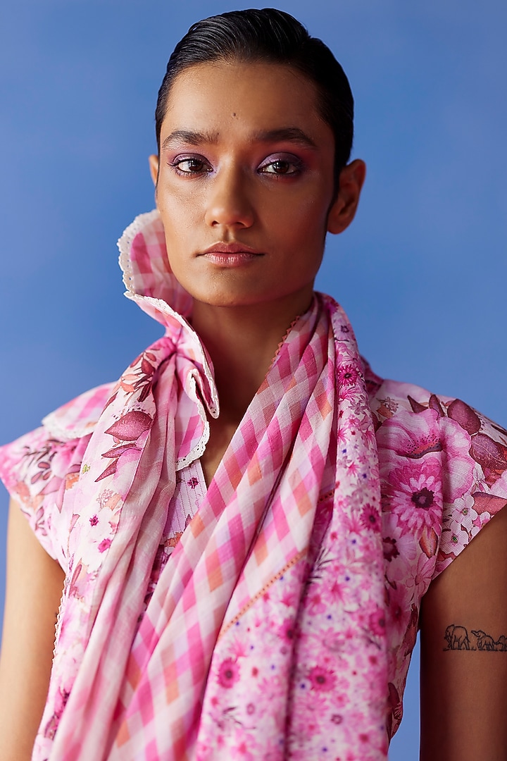 Pink Organic Fabric Party Wear Saree Set by Uri by Mrunalini Rao at Pernia's Pop Up Shop