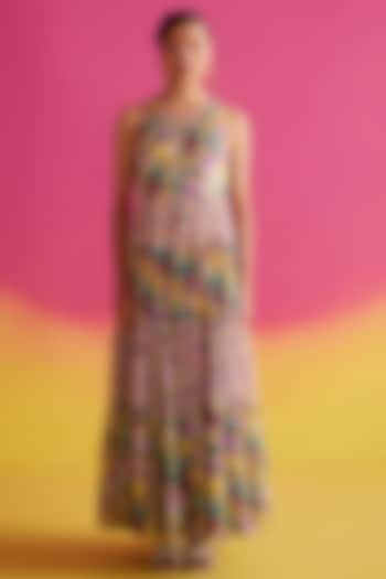 Turquoise Organic Fabric Tiered Dress by Uri by Mrunalini Rao