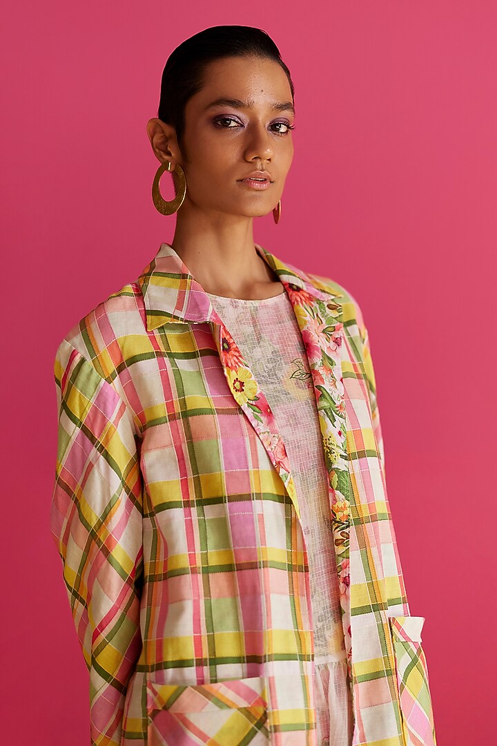 Multi-Colored Linen Reversible Jacket by Uri by Mrunalini Rao at Pernia's Pop Up Shop