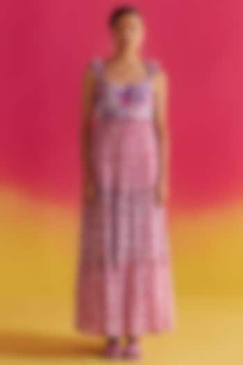 Purple & Pink Organic Fabric Tiered Dress by Uri by Mrunalini Rao