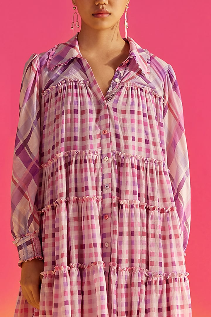 Lilac Chinon Crushed Cotton Vacation Shirt Dress by Uri by Mrunalini Rao at Pernia's Pop Up Shop
