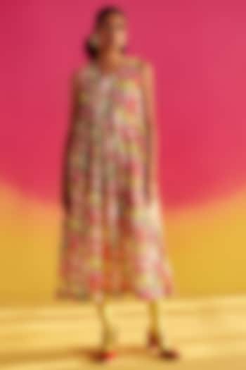 Multi-Colored Linen A-Line Dress by Uri by Mrunalini Rao