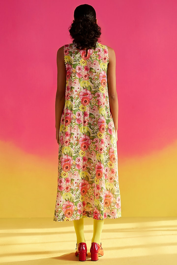 Multi-Colored Linen A-Line Summer Dress by Uri by Mrunalini Rao at Pernia's Pop Up Shop