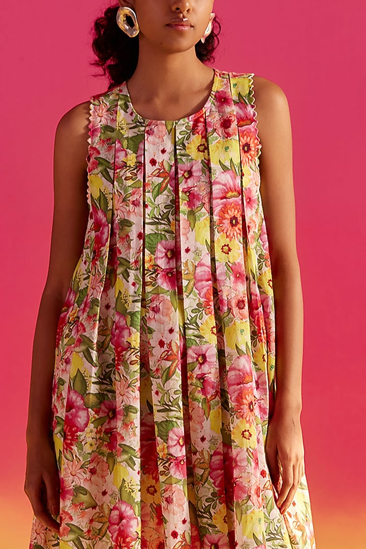 Multi-Colored Linen A-Line Summer Dress by Uri by Mrunalini Rao at Pernia's Pop Up Shop