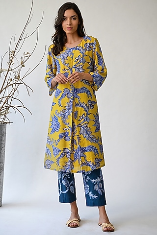 Ochre & Blue Printed Tunic by Umbar By Payal Pratap