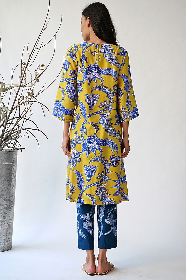 Ochre & Blue Printed Tunic by Umbar By Payal Pratap at Pernia's Pop Up Shop