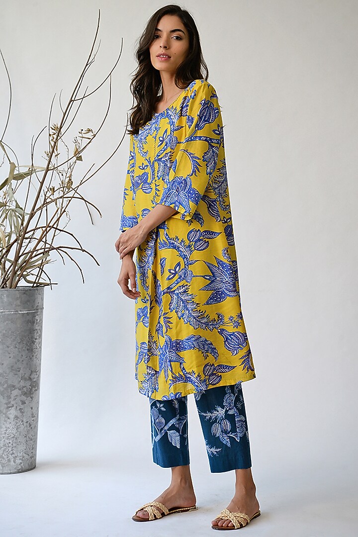 Ochre & Blue Printed Tunic by Umbar By Payal Pratap at Pernia's Pop Up Shop