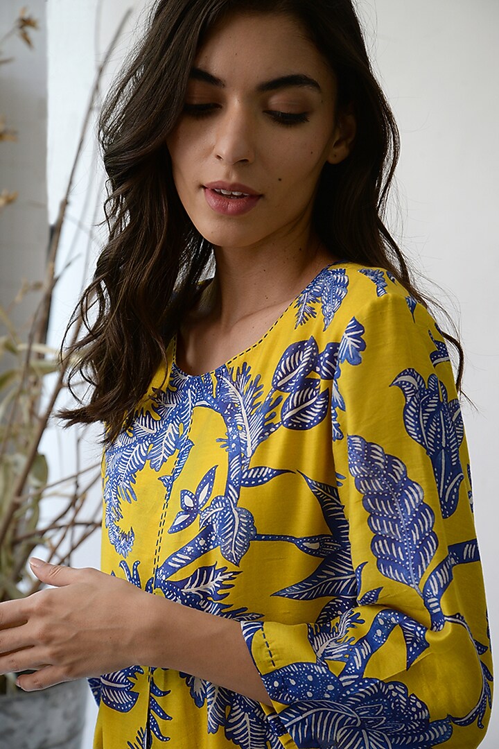 Ochre & Blue Printed Tunic by Umbar By Payal Pratap at Pernia's Pop Up Shop
