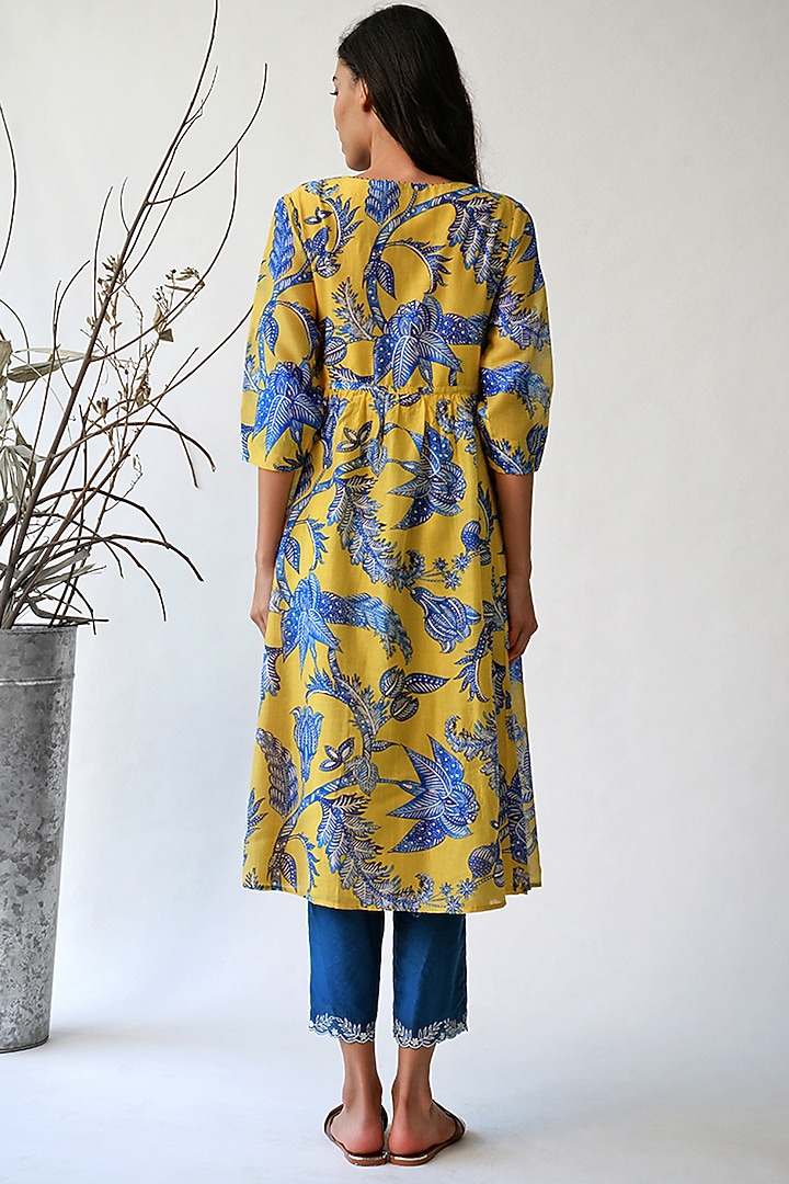 Ochre & Blue Printed Summer Dress by Umbar By Payal Pratap at Pernia's Pop Up Shop