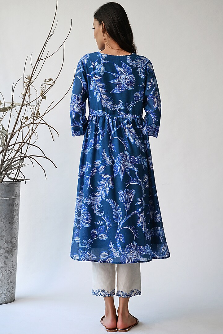 Cobalt Blue Printed Tunic by Umbar By Payal Pratap at Pernia's Pop Up Shop