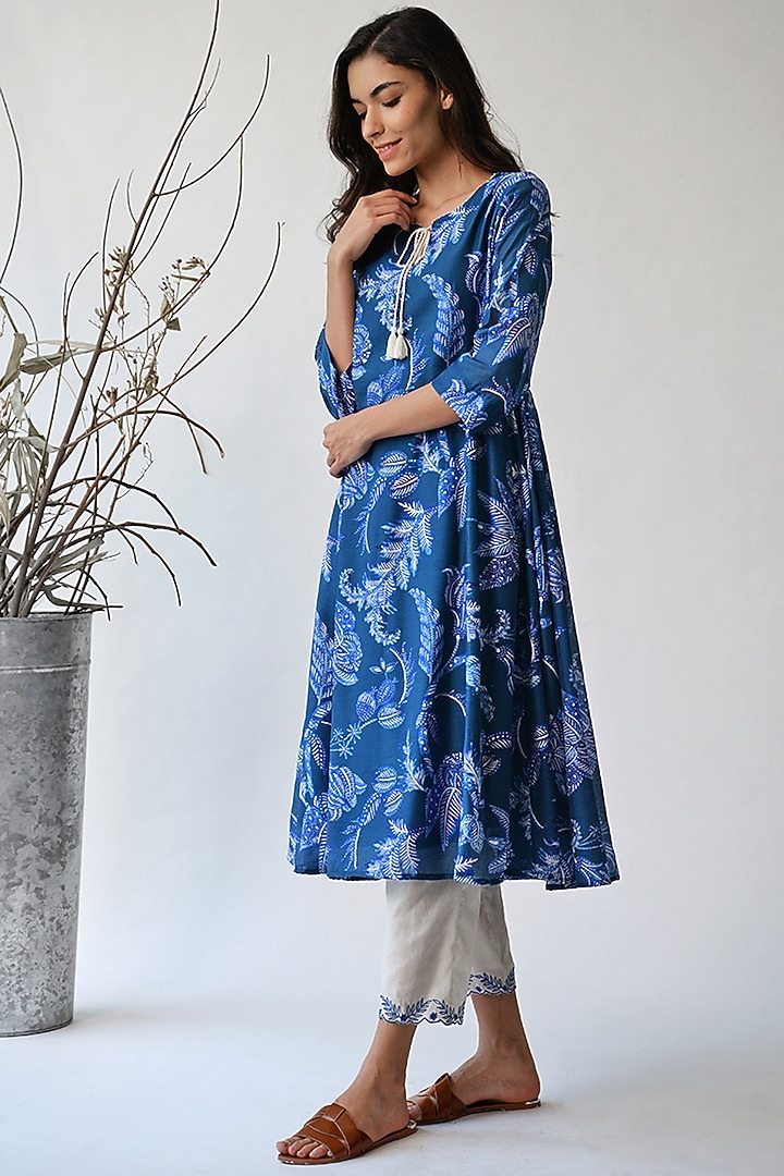 Cobalt Blue Printed Tunic by Umbar By Payal Pratap at Pernia's Pop Up Shop