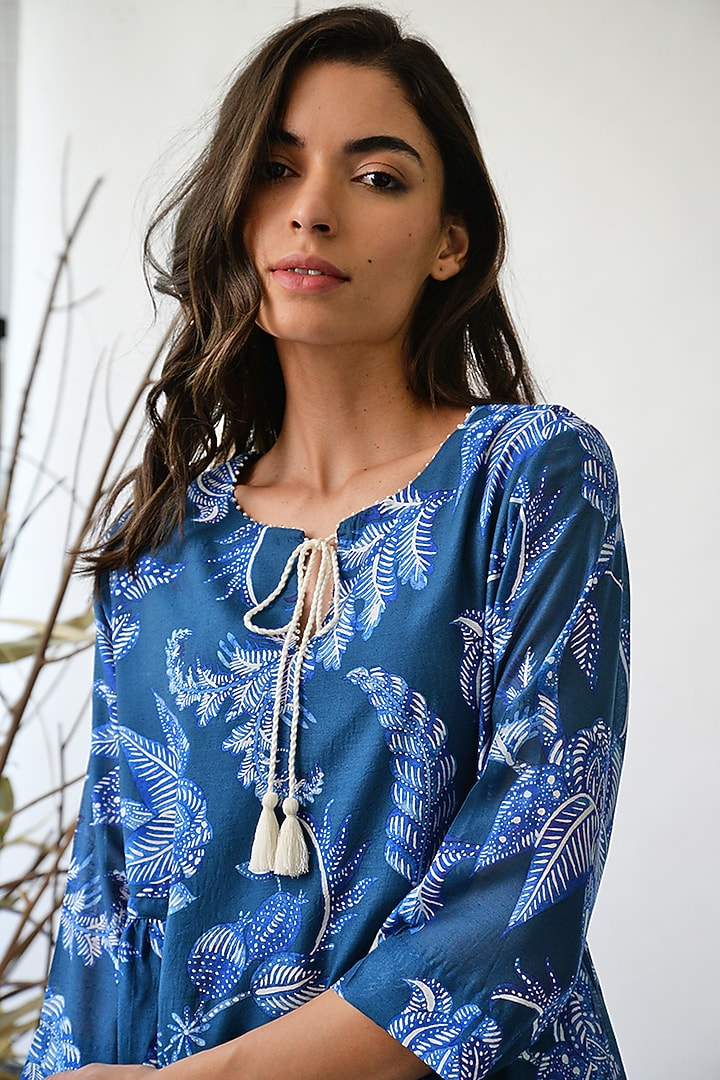 Cobalt Blue Printed Tunic by Umbar By Payal Pratap at Pernia's Pop Up Shop