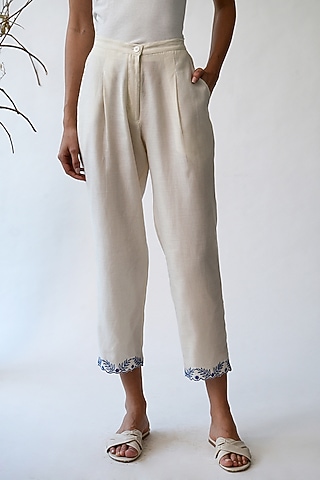 Beige Embroidered Pants by Umbar By Payal Pratap