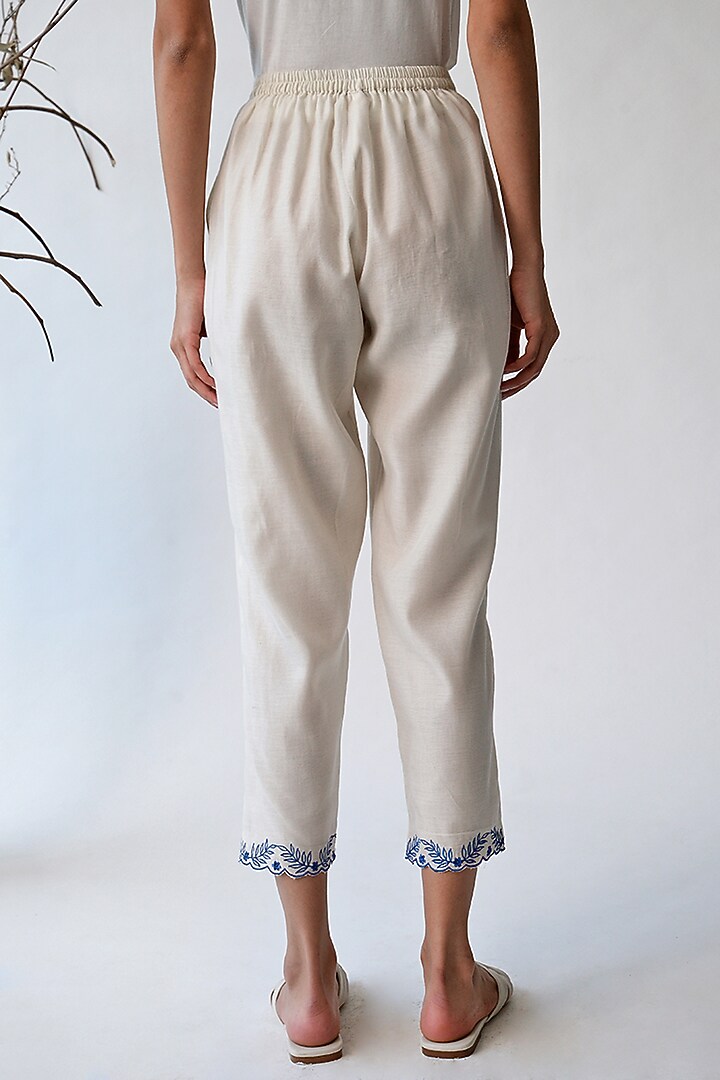 Beige Embroidered Pants by Umbar By Payal Pratap at Pernia's Pop Up Shop