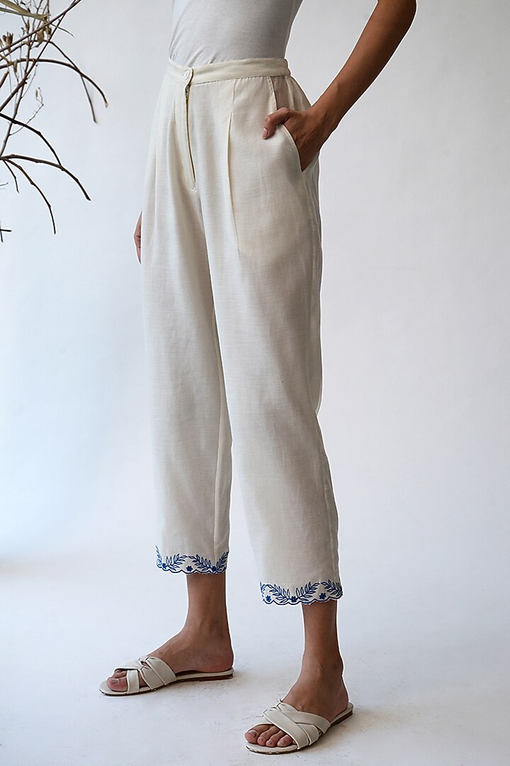 Beige Embroidered Pants by Umbar By Payal Pratap at Pernia's Pop Up Shop