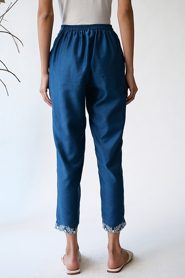 Blue Embroidered Pants by Umbar By Payal Pratap at Pernia's Pop Up Shop