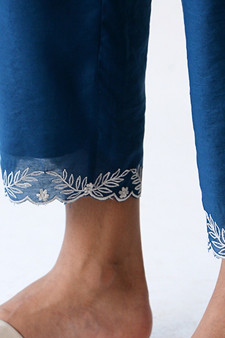Blue Embroidered Pants by Umbar By Payal Pratap at Pernia's Pop Up Shop