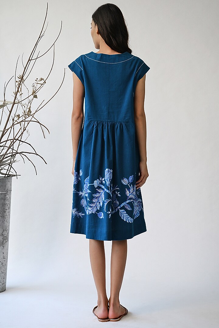 Cobalt Blue Printed Summer Dress by Umbar By Payal Pratap at Pernia's Pop Up Shop