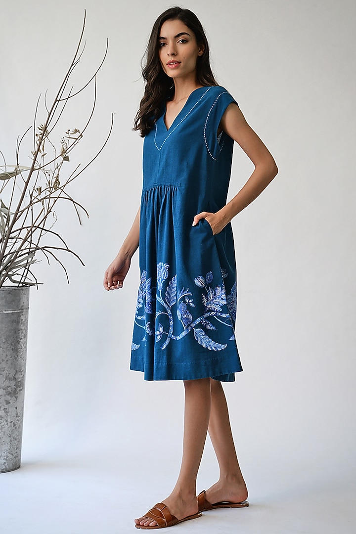 Cobalt Blue Printed Summer Dress by Umbar By Payal Pratap at Pernia's Pop Up Shop