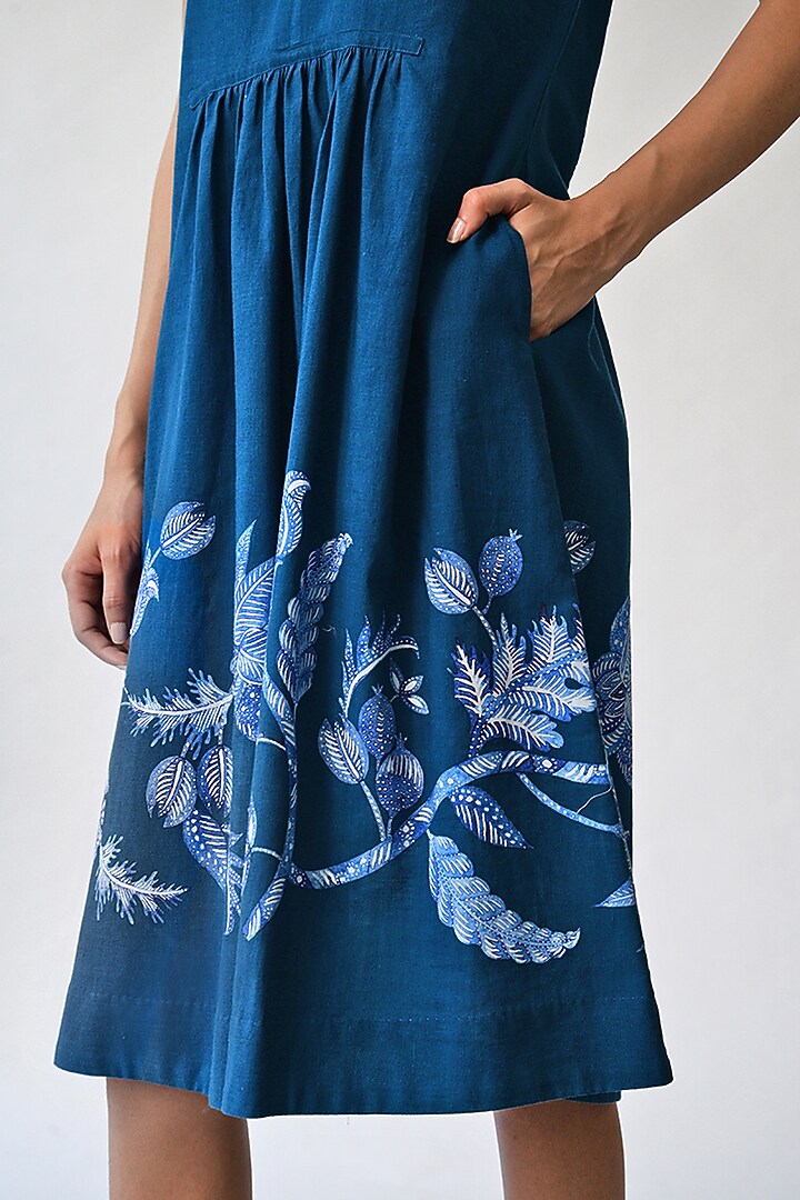 Cobalt Blue Printed Summer Dress by Umbar By Payal Pratap at Pernia's Pop Up Shop