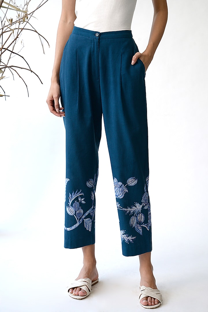Indigo Blue Printed Pants by Umbar By Payal Pratap