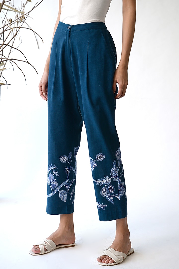 Indigo Blue Printed Pants by Umbar By Payal Pratap at Pernia's Pop Up Shop