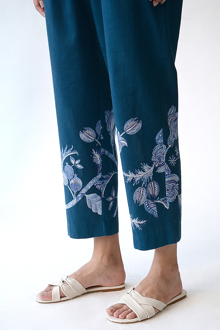 Indigo Blue Printed Pants by Umbar By Payal Pratap at Pernia's Pop Up Shop