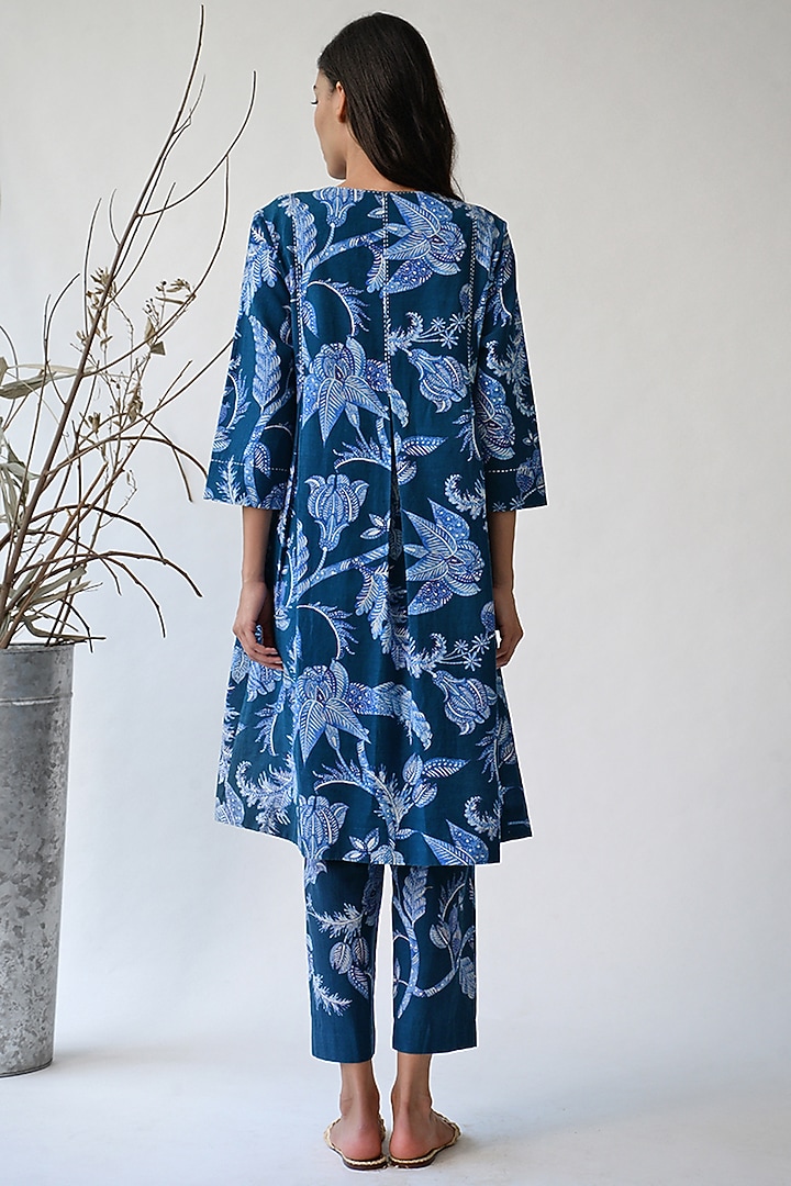 Cobalt Blue Printed Jacket Summer Dress by Umbar By Payal Pratap at Pernia's Pop Up Shop