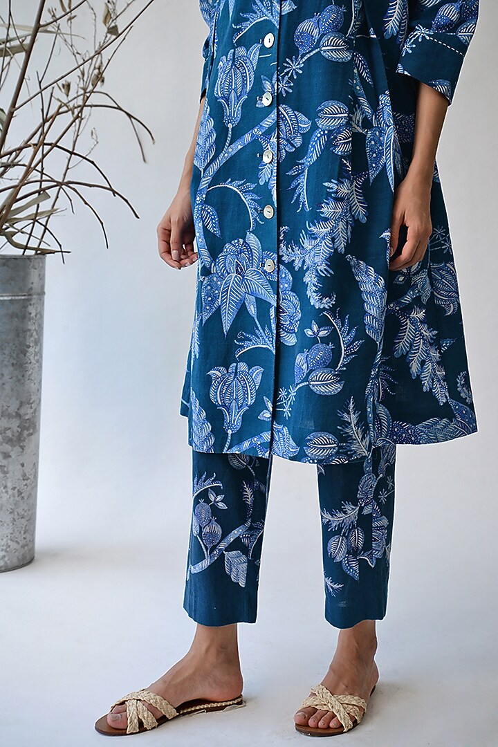 Cobalt Blue Printed Jacket Summer Dress by Umbar By Payal Pratap at Pernia's Pop Up Shop