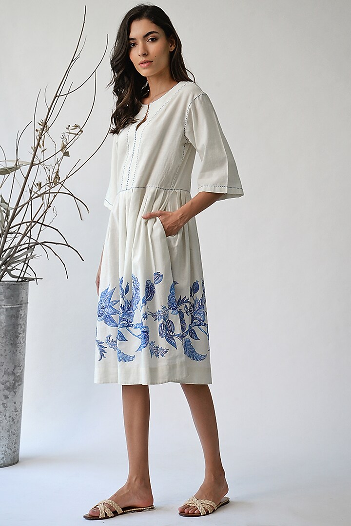 White Printed Summer Dress by Umbar By Payal Pratap at Pernia's Pop Up Shop