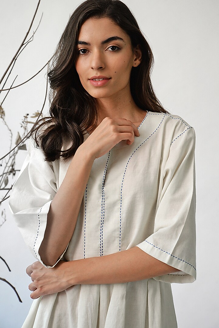 White Printed Summer Dress by Umbar By Payal Pratap at Pernia's Pop Up Shop