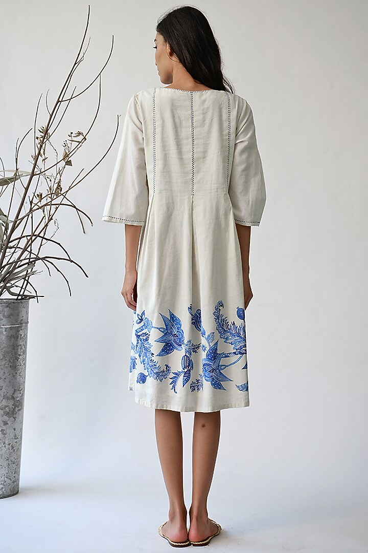 White Printed Cotton Summer Dress by Umbar By Payal Pratap at Pernia's Pop Up Shop