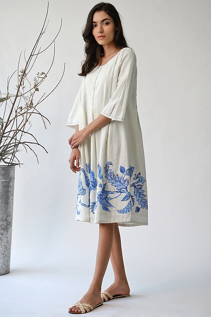 White Printed Cotton Summer Dress by Umbar By Payal Pratap at Pernia's Pop Up Shop