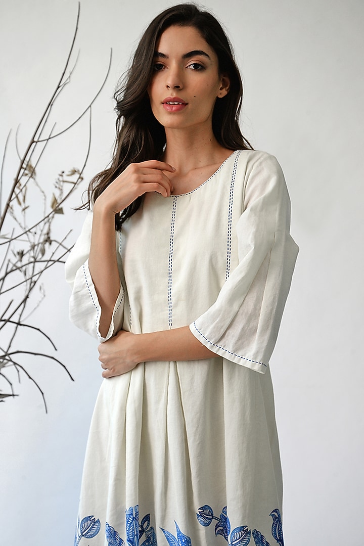 White Printed Cotton Summer Dress by Umbar By Payal Pratap at Pernia's Pop Up Shop