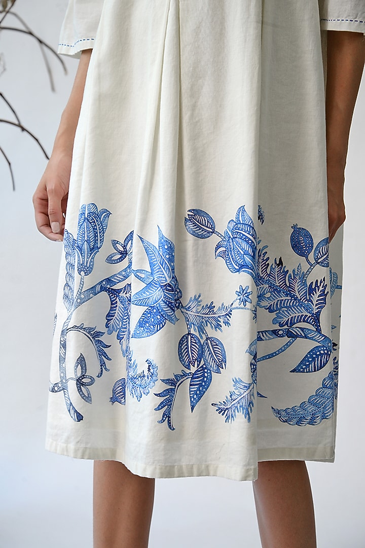 White Printed Cotton Summer Dress by Umbar By Payal Pratap at Pernia's Pop Up Shop