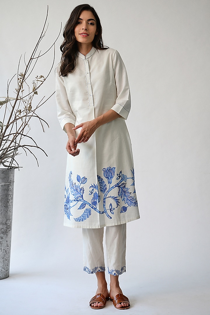 White Embroidered Printed Tunic  by Umbar By Payal Pratap