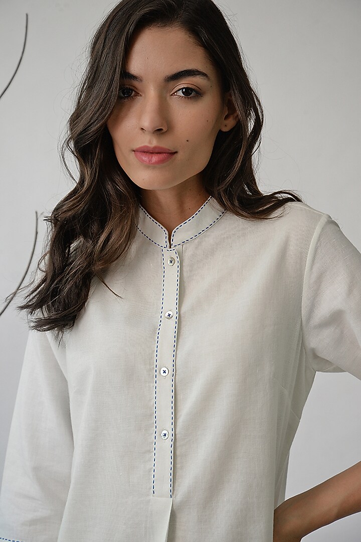 White Embroidered Printed Tunic by Umbar By Payal Pratap at Pernia's Pop Up Shop