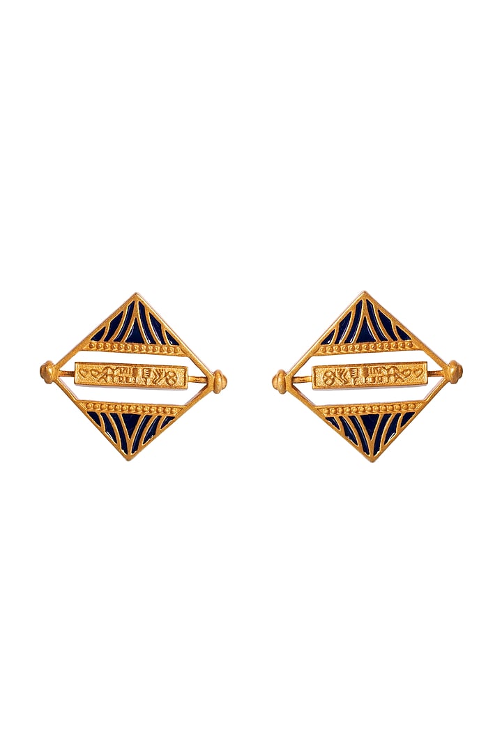 Gold Finish Semi-Precious Stone Lapis Lazuli Stone Stud Earrings In Sterling Silver by URBANZAVERI at Pernia's Pop Up Shop