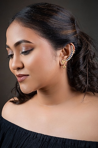 Gold Finish Stud Earrings In Sterling Silver by URBANZAVERI