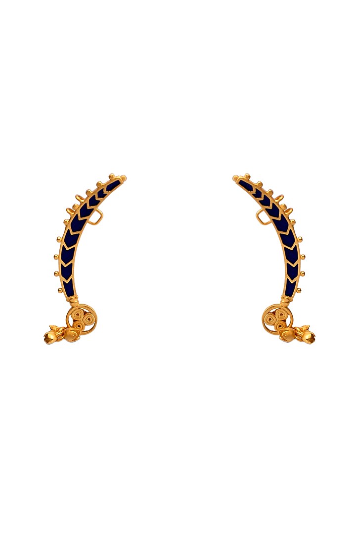 Gold Finish Stud Earrings In Sterling Silver by URBANZAVERI at Pernia's Pop Up Shop