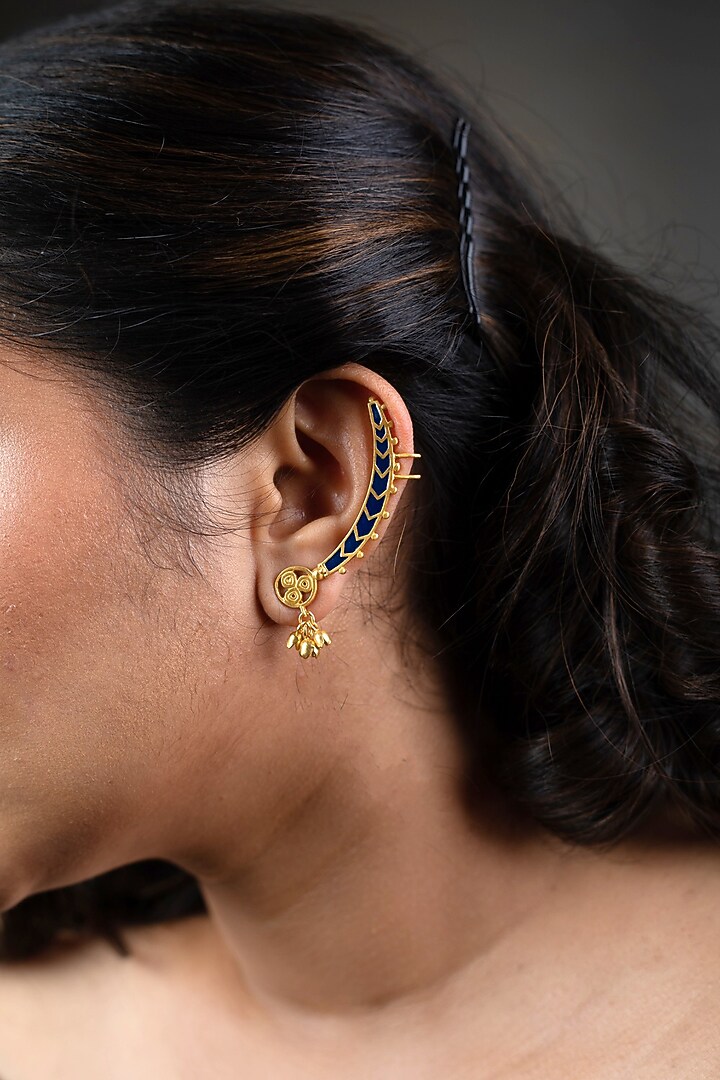 Gold Finish Stud Earrings In Sterling Silver by URBANZAVERI at Pernia's Pop Up Shop