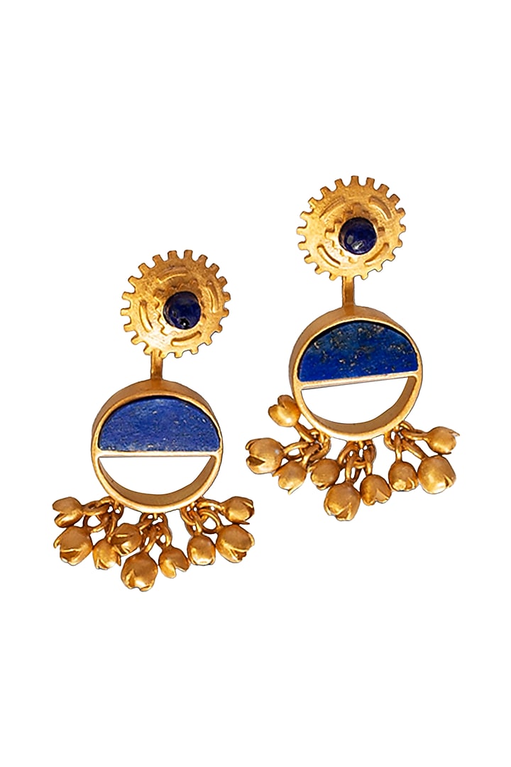 Gold Finish Semi-Precious Lapis Lazuli Stone Chandbali Earrings In Sterling Silver by URBANZAVERI at Pernia's Pop Up Shop