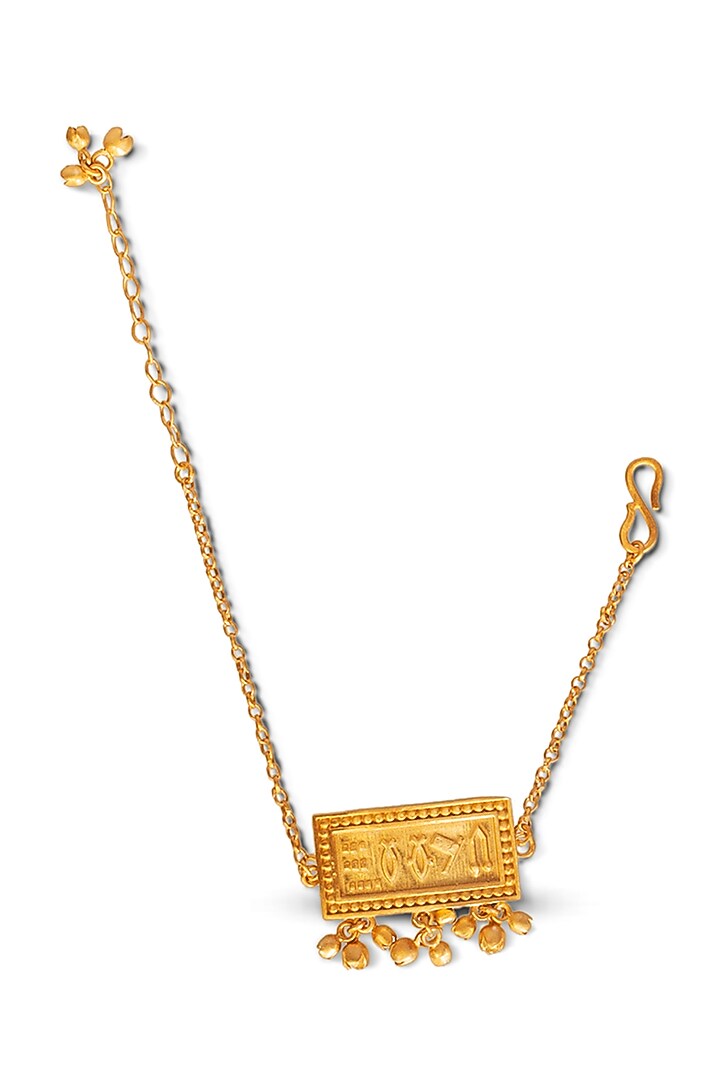 Gold Finish Indus Valley Script Bracelet In Sterling Silver by URBANZAVERI at Pernia's Pop Up Shop
