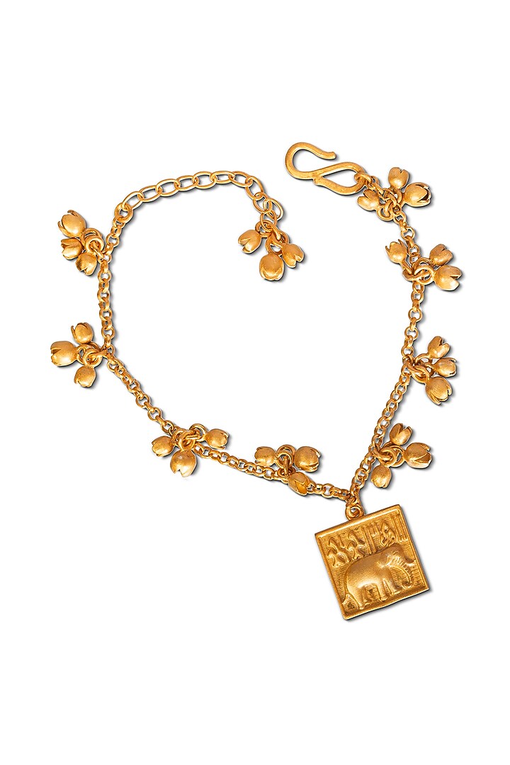 Gold Finish Elephant Bracelet In Sterling Silver by URBANZAVERI at Pernia's Pop Up Shop