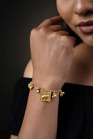 Gold Finish Elephant Bracelet In Sterling Silver by URBANZAVERI