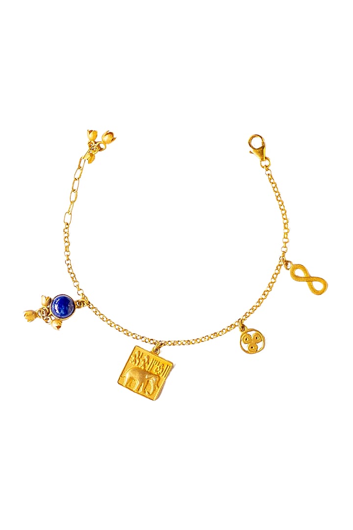 Gold Finish Indus Valley Charm Bracelet In Sterling Silver by URBANZAVERI at Pernia's Pop Up Shop