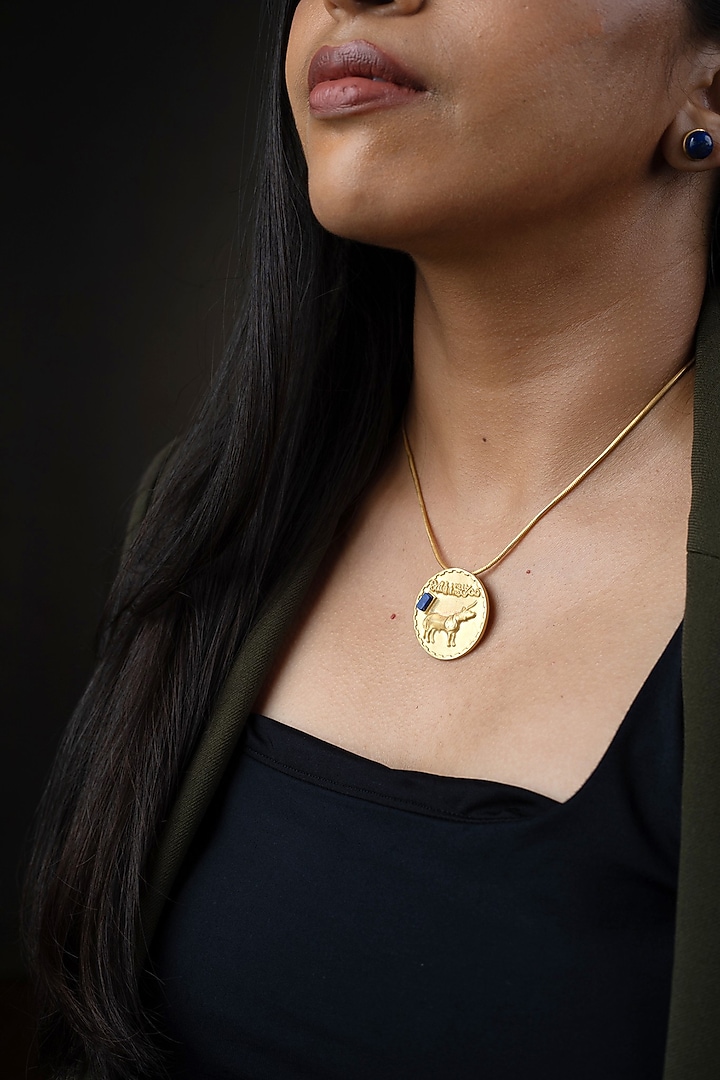 Gold Finish Semi-Precious Lapis Lazuli Pendant Necklace In Sterling Silver by URBANZAVERI at Pernia's Pop Up Shop