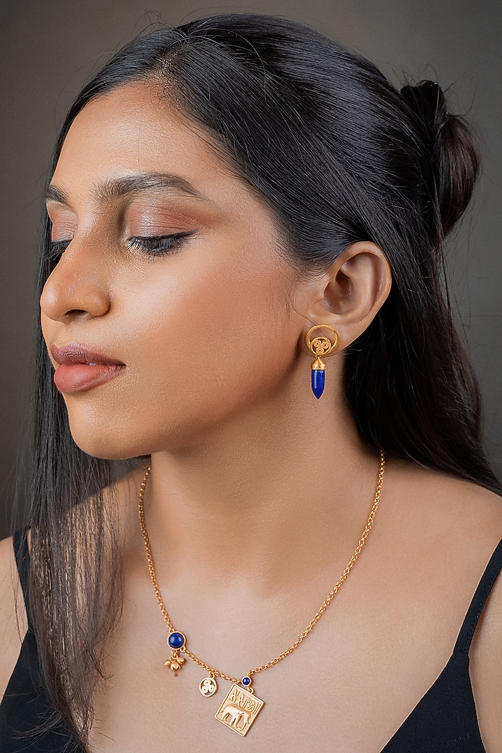Gold Finish Semi-Precious Lapis Lazuli Charm Necklace In Sterling Silver by URBANZAVERI at Pernia's Pop Up Shop